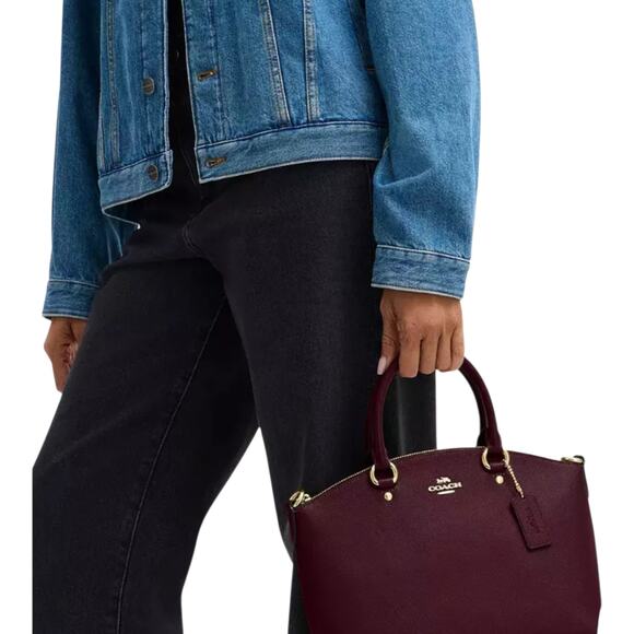 COACH SADIE SATCHEL BAG CROSSGRAIN LEATHER IN DARK WINE ADJUSTABLE CROSSBODY NEW - Picture 15 of 16